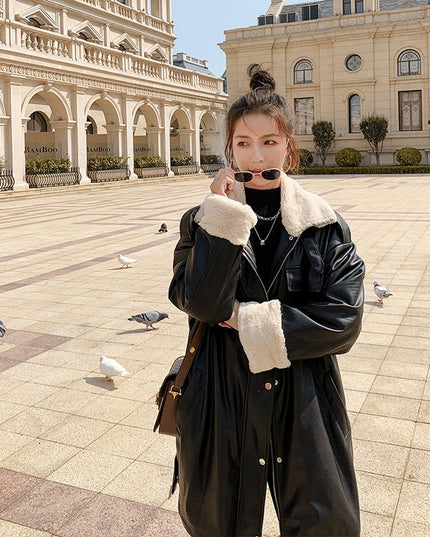 Loose Sheepskin Motorcycle Cotton Jacket