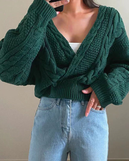 Autumn And Winter Diagonal Cardigan Cross Non-specification V-neck Sweater