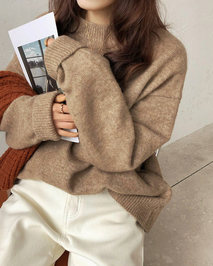 Solid Color Pullover Soft Glutinous Thickened Women's Round Neck Sweater