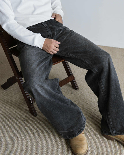 Men's Straight Retro Black Washed Jeans