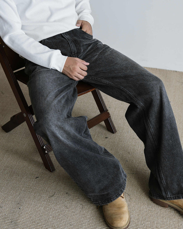 Men's Straight Retro Black Washed Jeans