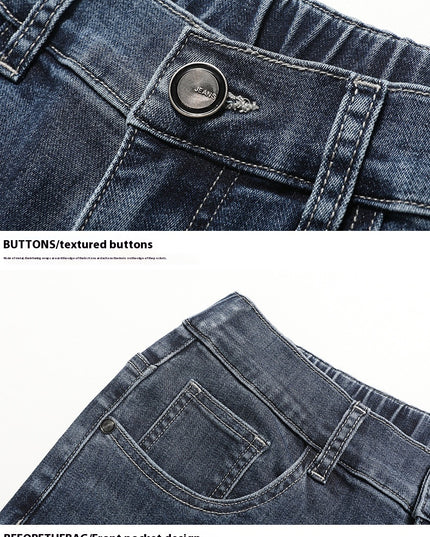 Men's Casual Half Elastic Waist Stretch Denim Trousers