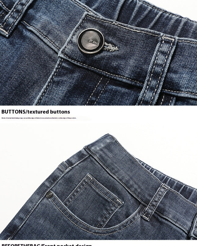 Men's Casual Half Elastic Waist Stretch Denim Trousers