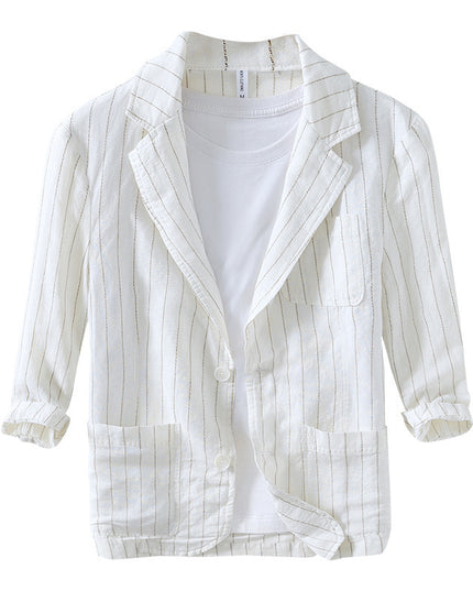 34 Sleeve Suit Jacket Men's Cotton And Linen Stripes Suit Jacket