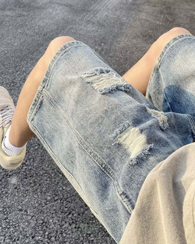 American-style Retro Tattered Jeans Men's Shorts Denim