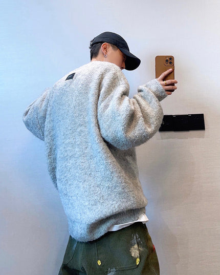 Plush Round Neck Knitted Thick Sweater Men