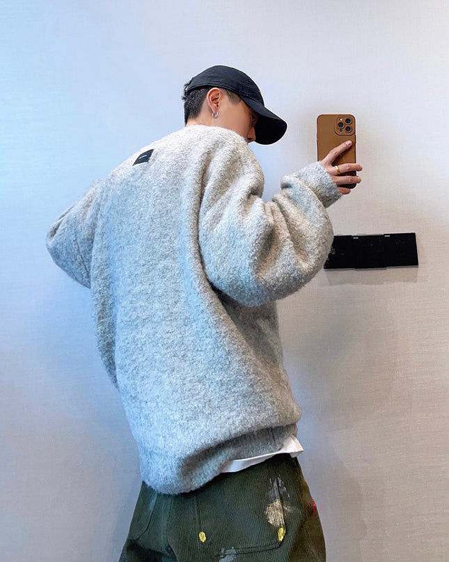 Plush Round Neck Knitted Thick Sweater Men