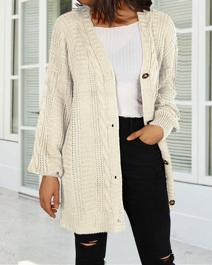 Autumn New Knitted Solid Color Plus Size Cardigan V-neck Twist Lantern Sleeve Coat For Women