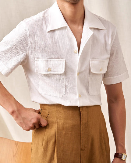 Cuban Collar Shirt Men's Short Sleeve Summer Thin