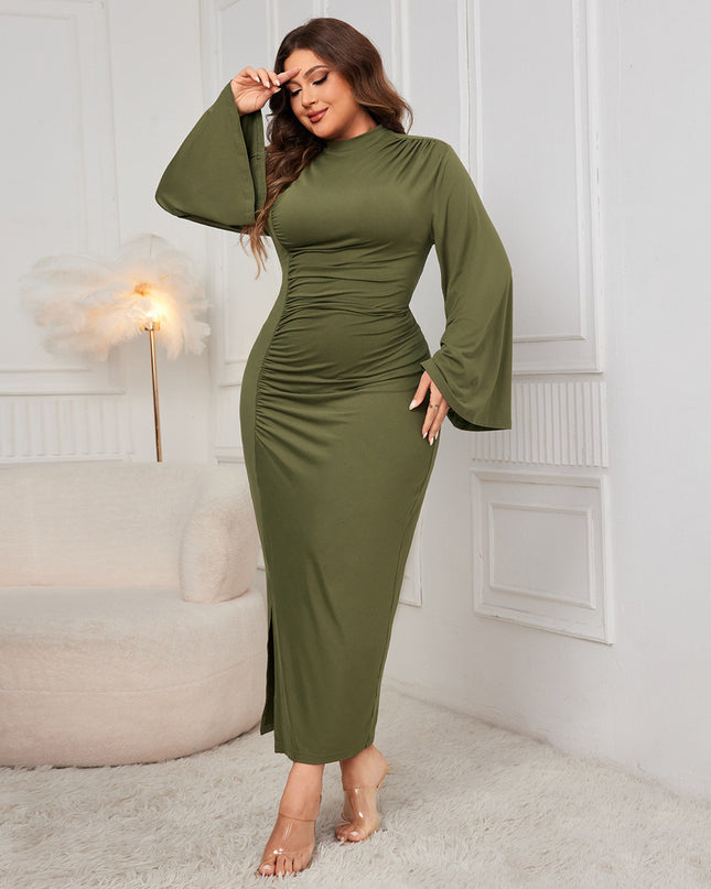 Spring And Autumn Solid Color Turtleneck Dress