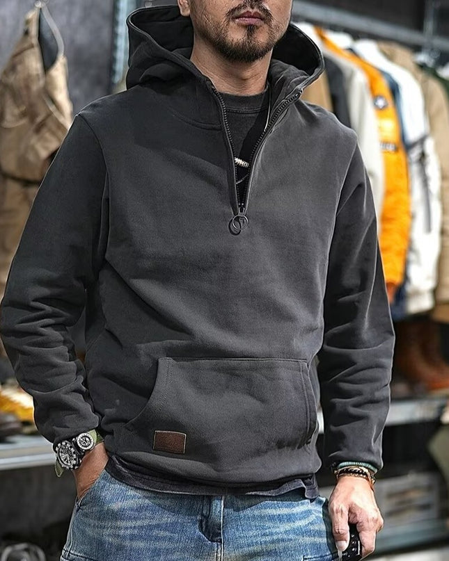 Half Open Collar Hooded Men's Sweater