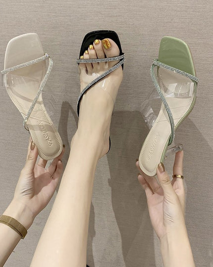 Women Wear Crystal Stiletto Sandals And Slippers