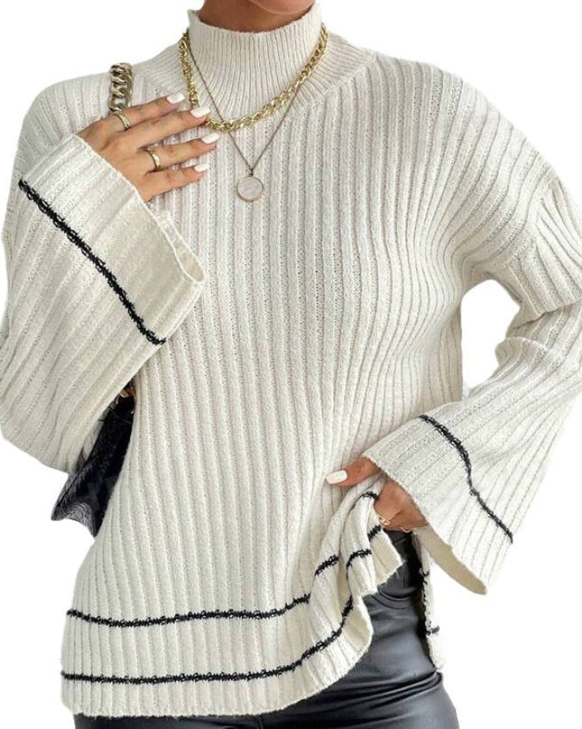 Casual Patchwork Contrast Color Loose Long Sleeve