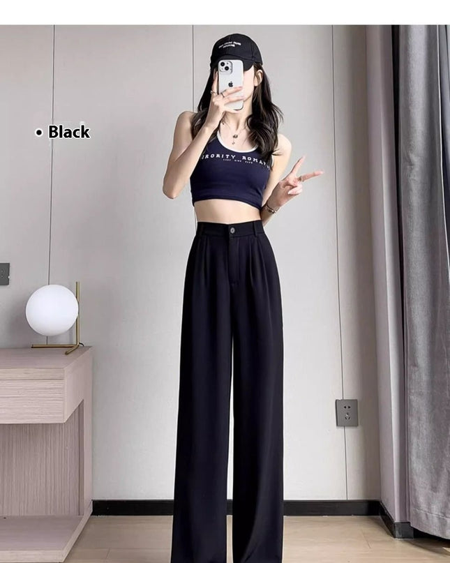 Women's Wide-leg Pants Summer Thin High Waist Slimming Draping Figure Small Straight Single Buckle Casual