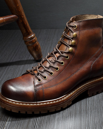 Martin Boots Men's Leather Shoes High-top Retro Plus Velvet Leather  Thick-soled Soft Leather