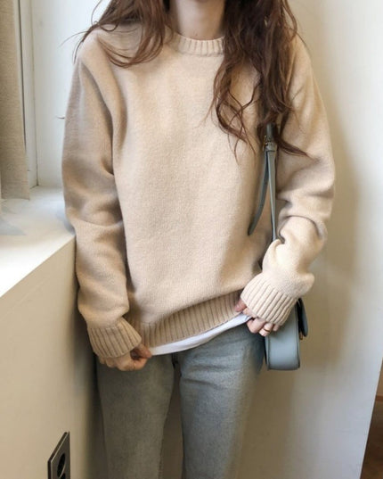 Retro Lazy Style Solid Color Pullover Soft Glutinous All-matching Sweater