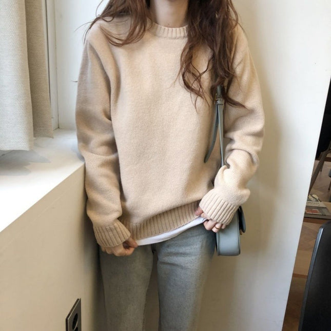 Retro Lazy Style Solid Color Pullover Soft Glutinous All-matching Sweater