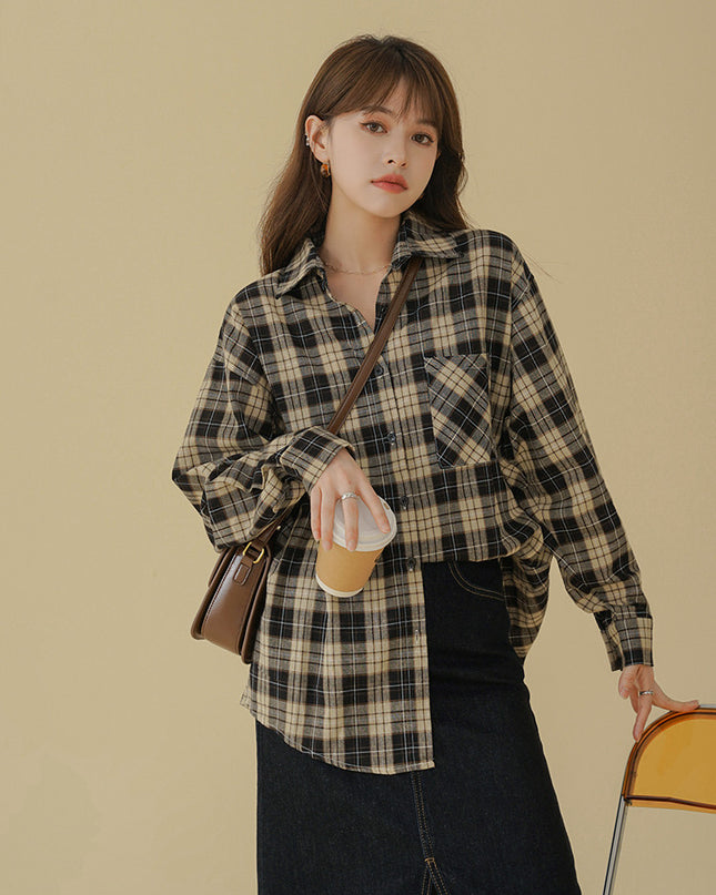 Loose ThinVersatile Long-sleeved Design Niche Plaid