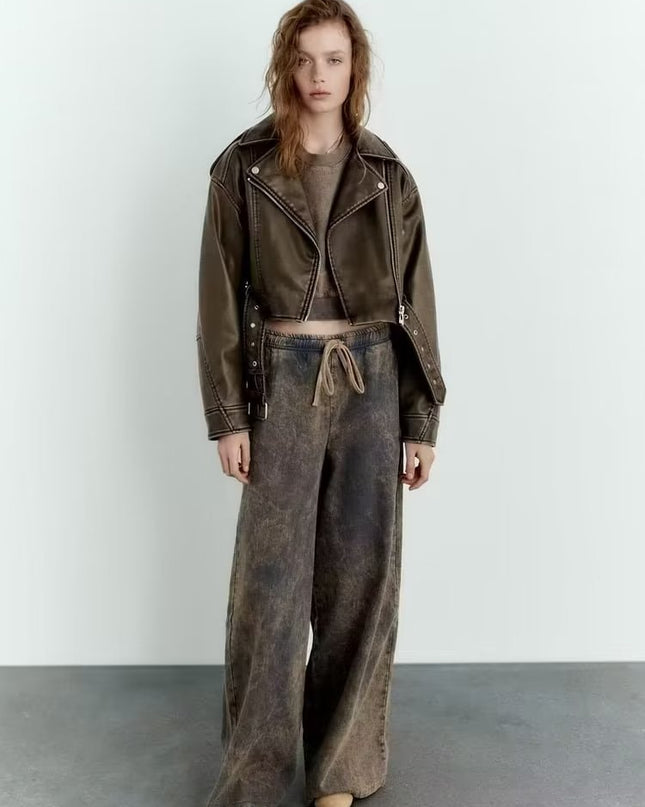 Women's Washable Gradient Leather Jacket
