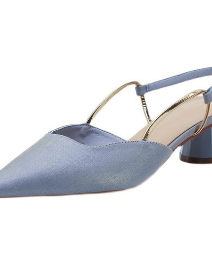 French Satin Temperament Low Heel Toe Sandals