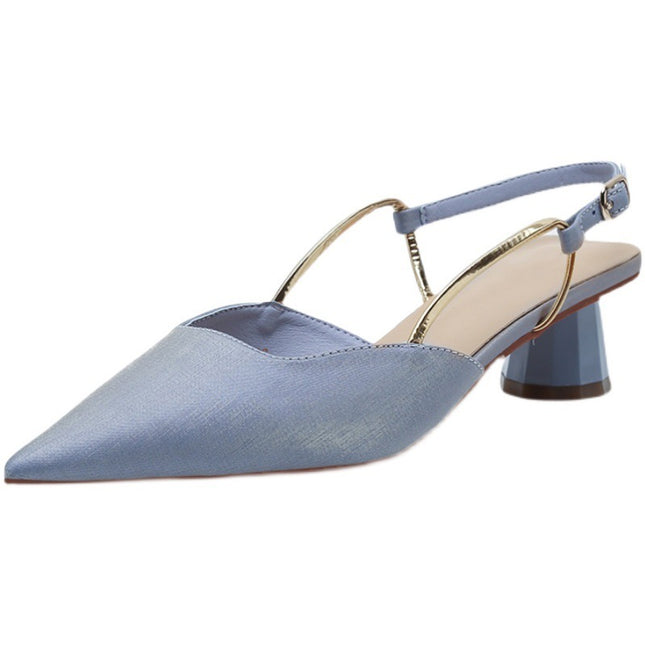 French Satin Temperament Low Heel Toe Sandals