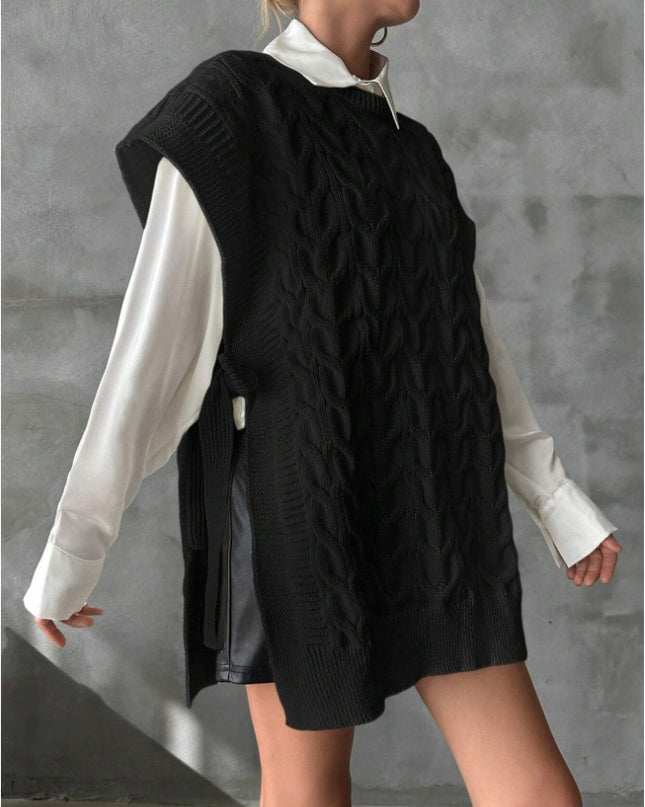 Women's Solid Color V-Neck Tie Casual Knit Vest