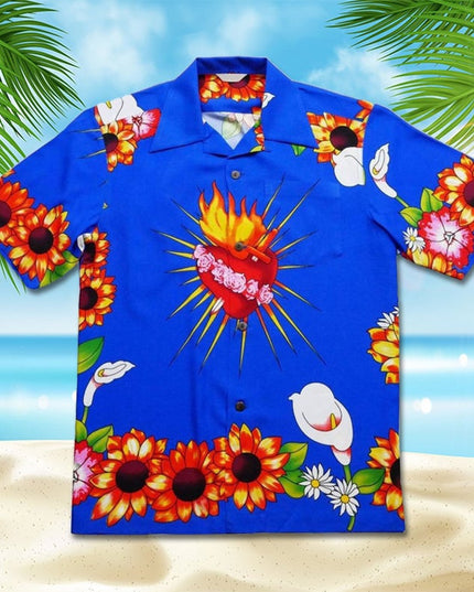 Men's Casual Slim Beach 3D Printed Short Sleeve Shirt