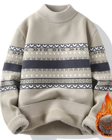 One-piece Velvet Sweater Men's Mock Neck Knitted Sweater Fashion Knitting Pullovers Men Autumn Winter Daily Casual Warm Pullover Sweaters Man