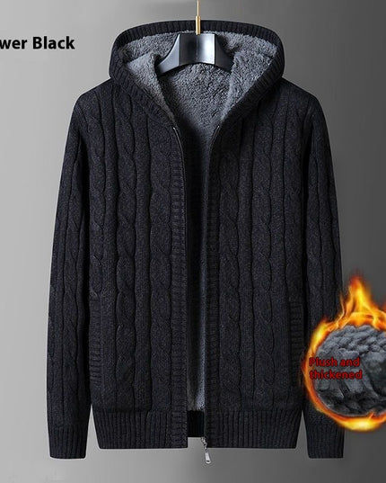 Men's Sweater Coat Loose Hooded Sweater Fleece-lined Thickened