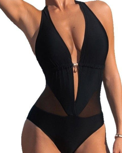 New Mesh Stitching Halter Sexy Siamese Bikini For Women