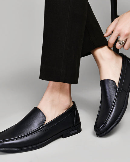 Cowhide Loafers Men's British Business Dress Slip-on Hollowed-out Breathable Leather Shoes