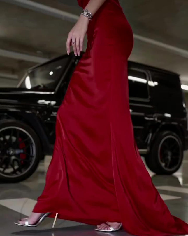 Solid Color Backless Maxi Dress