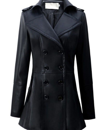 Mid-length Leather Wind Coat Women's Large Swing Coat