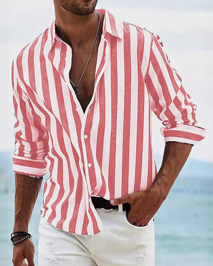Men's Yarn-dyed Striped Casual Loose Long-sleeved Shirt