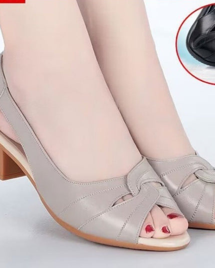 Peep Toe Mother Sandals Hollow-out Roman Style Mid Heel
