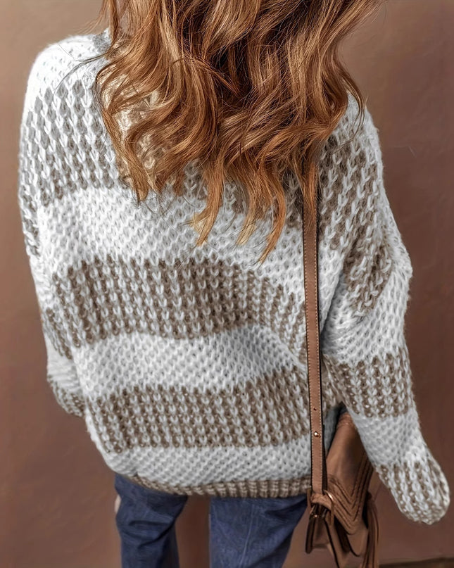 Women's Loose And Versatile Thick Striped Sweater Knitted Sweater