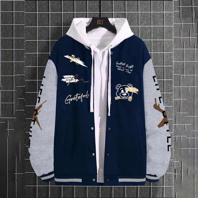 Men's Baseball Uniforms Coat American High Street Pu Baggy Casual Jacket