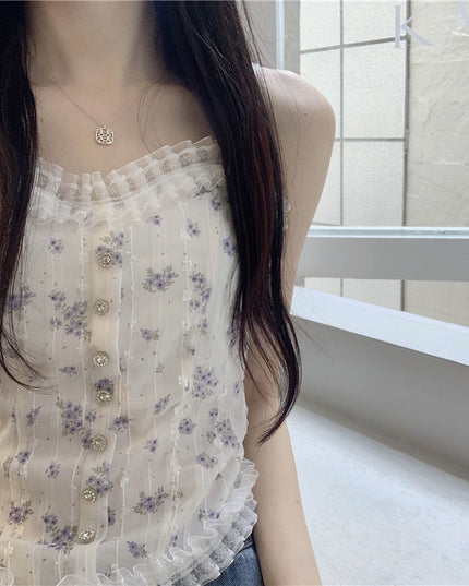 Sweet Lace Floral Small Sling Beauty Back Vest
