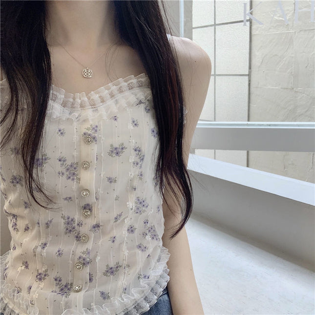 Sweet Lace Floral Small Sling Beauty Back Vest