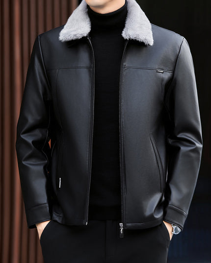 Leather Down Jacket Men's Autumn And Winter New Middle-aged Father Thickened