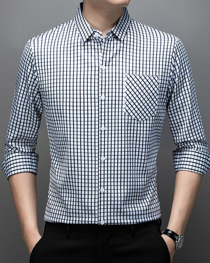 Long Sleeve Fine Plaid Shirt For Men Spring And Autumn