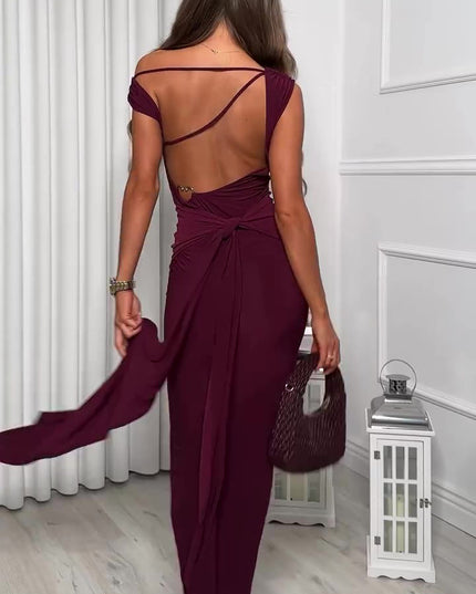 Burgundy Backless Strappy Maxi Dress