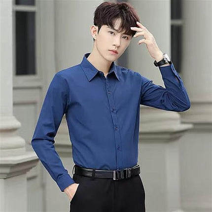 White Shirt Men's Long Sleeve Slim Fit All-match Solid Color