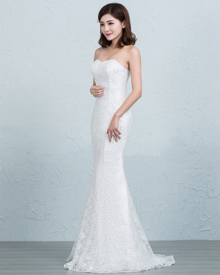 Sequined lace waist fishtail wedding dress