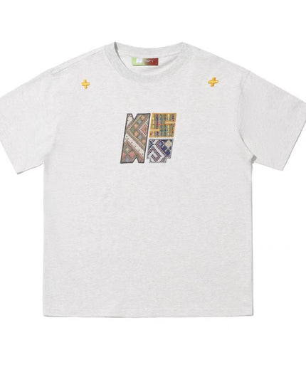 Paste Cloth Embroidery Retro Loose Casual All-match Short-sleeved T-shirt