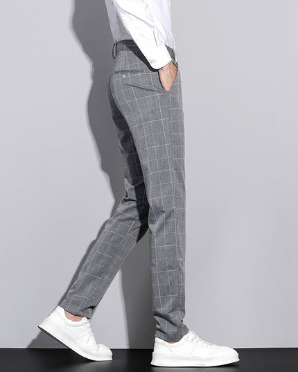 Casual Pants Men's Simple Plaid Slim Fit Straight-leg Trousers