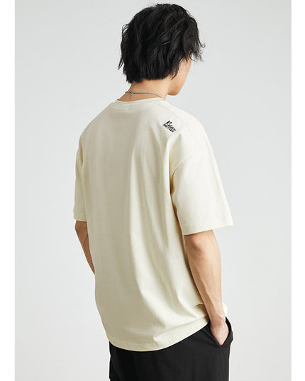 Embroidered Crew Neck T-shirt Cotton Double Yarn Loose