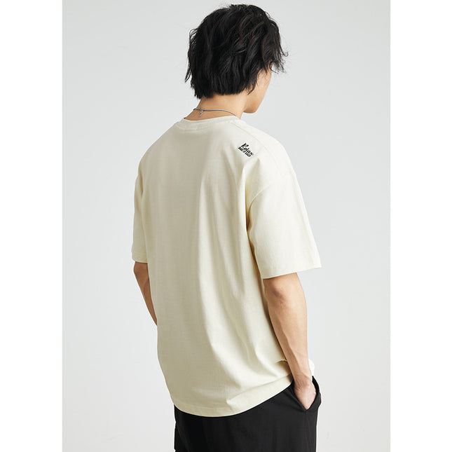 Embroidered Crew Neck T-shirt Cotton Double Yarn Loose