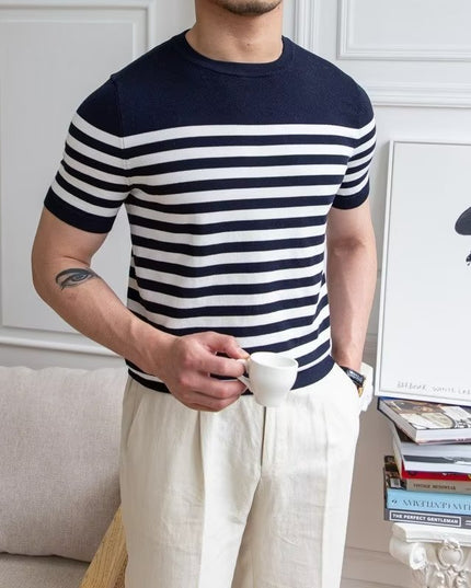 Trendy All-matching Striped T-shirt Men's Short Sleeve
