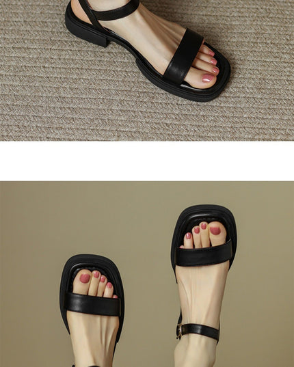 Women's Summer Flat Soft Sole Leather French Retro Platform Sandals